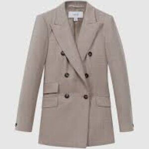Reiss Hazel Light Grey Wool Double Breasted Suit Blazer In Oatmeal sz 8